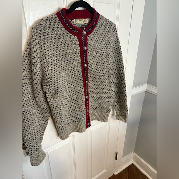 Vintage L.L.Bean Birdseye Fisherman Cardigan – Wool Blend Made in USA Women’s M - Picture 2 of 10